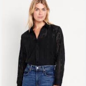 Old Navy Lace Button-Down Shirt Black
